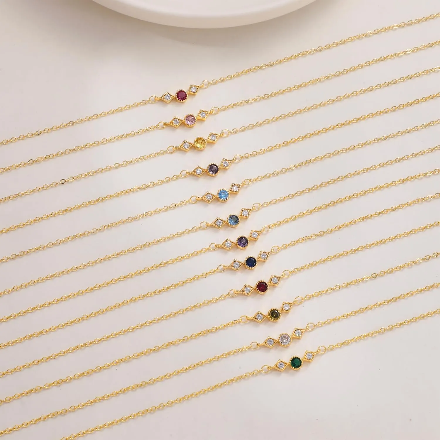 Gold Necklace For Women,14K Gold Plated Emerald Birthstone Necklaces for Women,Dainty Blue Green Pink Purple Cubic Zirconia Diamond Gemstone Choker Necklace,Mothers Birthday Jewelry Gift