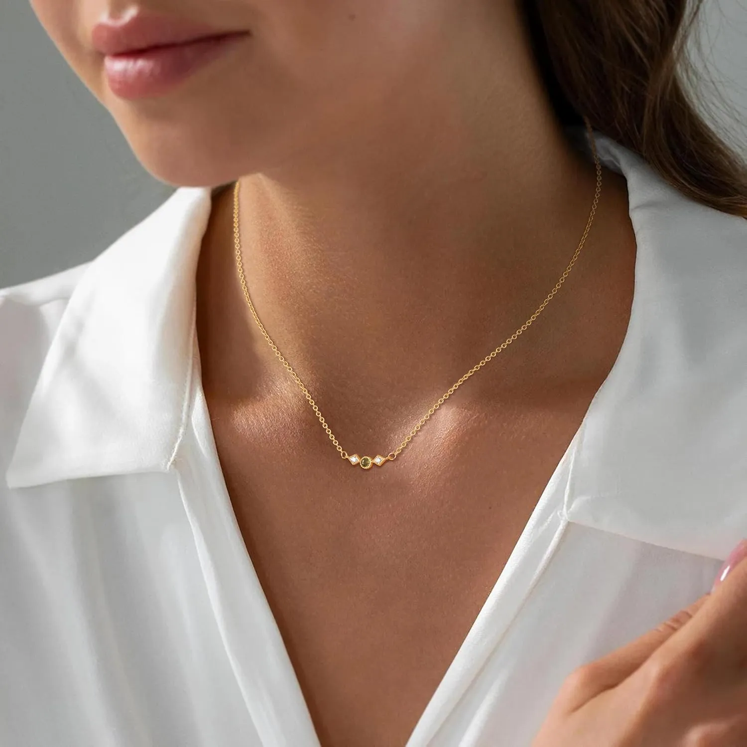 Gold Necklace For Women,14K Gold Plated Emerald Birthstone Necklaces for Women,Dainty Blue Green Pink Purple Cubic Zirconia Diamond Gemstone Choker Necklace,Mothers Birthday Jewelry Gift