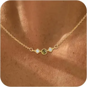 Gold Necklace For Women,14K Gold Plated Emerald Birthstone Necklaces for Women,Dainty Blue Green Pink Purple Cubic Zirconia Diamond Gemstone Choker Necklace,Mothers Birthday Jewelry Gift