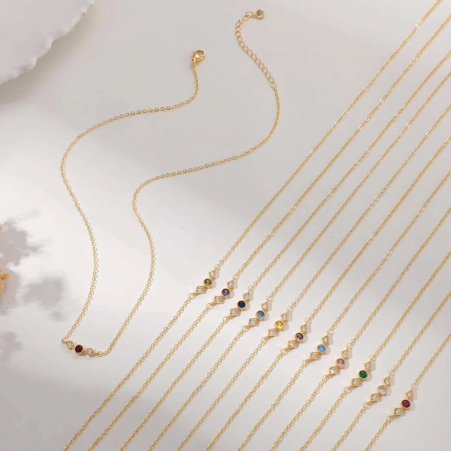 Gold Necklace For Women,14K Gold Plated Emerald Birthstone Necklaces for Women,Dainty Blue Green Pink Purple Cubic Zirconia Diamond Gemstone Choker Necklace,Mothers Birthday Jewelry Gift