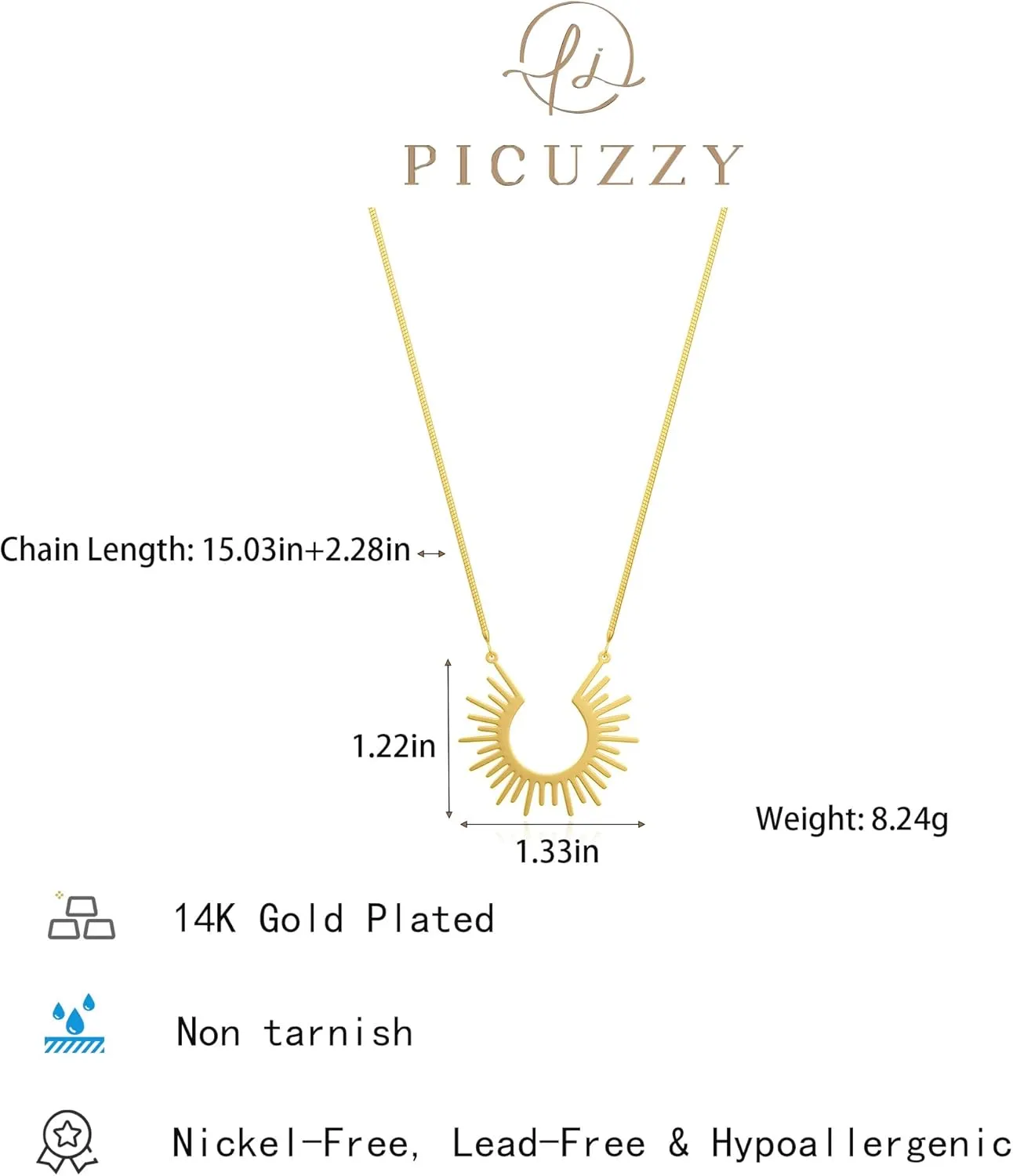 Gold Pendant Necklaces for Women Trendy, Dainty 14k Gold Plated Sun Charm Necklace for Women Cubic Zirconia Moon Choker Necklace Waterproof Beach Gold Jewelry for Women Fashion Christmas Gifts