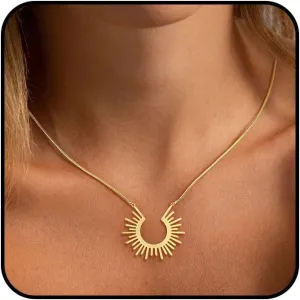 Gold Pendant Necklaces for Women Trendy, Dainty 14k Gold Plated Sun Charm Necklace for Women Cubic Zirconia Moon Choker Necklace Waterproof Beach Gold Jewelry for Women Fashion Christmas Gifts