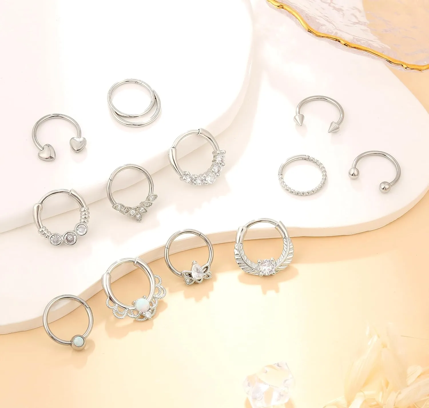 Gold Septum Ring 16g - Cute Nose Rings for Septum and Daith Piercing - Clicker Jewelry
