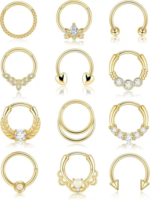 Gold Septum Ring 16g - Cute Nose Rings for Septum and Daith Piercing - Clicker Jewelry