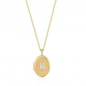 Gold Sparkle Locket Pendant Necklace N041-04G-W