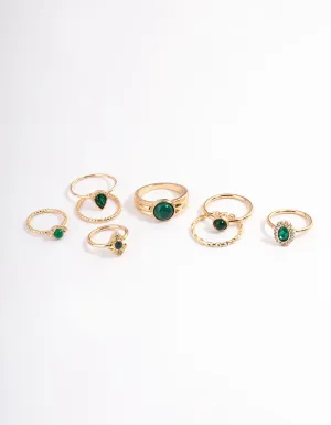 Gold Stone Mixed Diamante Ring 8-Pack
