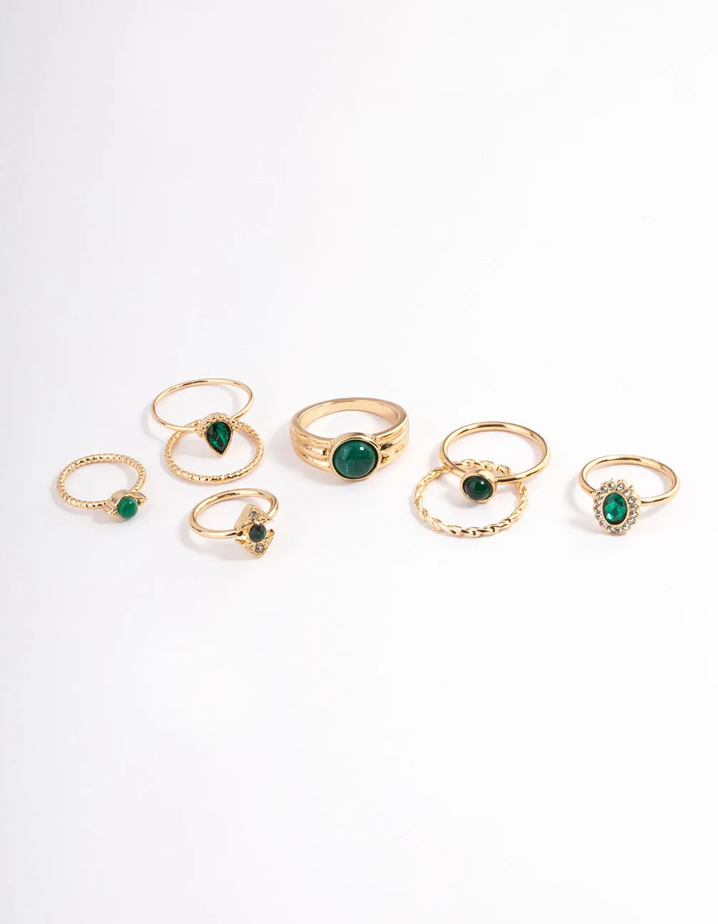 Gold Stone Mixed Diamante Ring 8-Pack