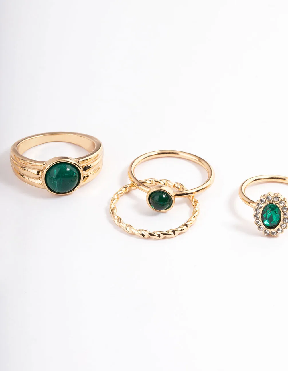 Gold Stone Mixed Diamante Ring 8-Pack