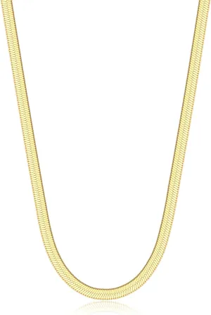 Golden Herringbone Necklace 14K Gold-Plated Stainless Steel Chain, Durable, Tarnish-Resistant, Elegant Design