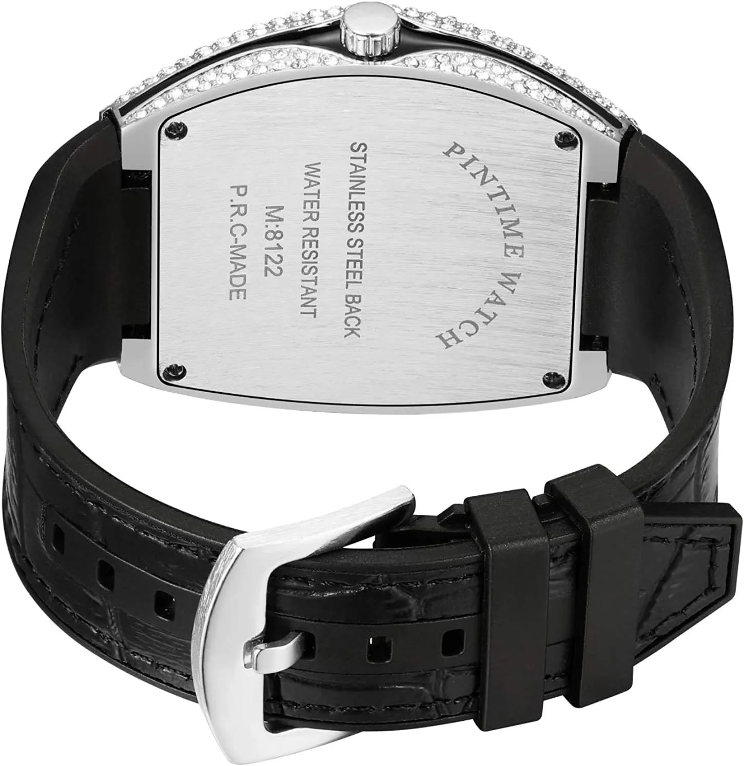 Gosasa Men's Fashion Cool Unique Tonneau Watch Bling Crystal Rhinestone Quartz Wristwatches with Rubber Strap