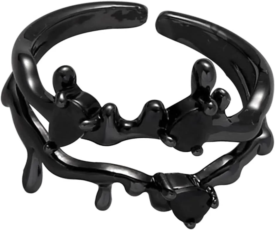 Gothic Open Adjustable Couple Rings: Spider Black Skull Devil Eye Cobra Finger Metal Couples Girls Boys Ring Band Fashion Promise Engagement Halloween Jewelry Gift