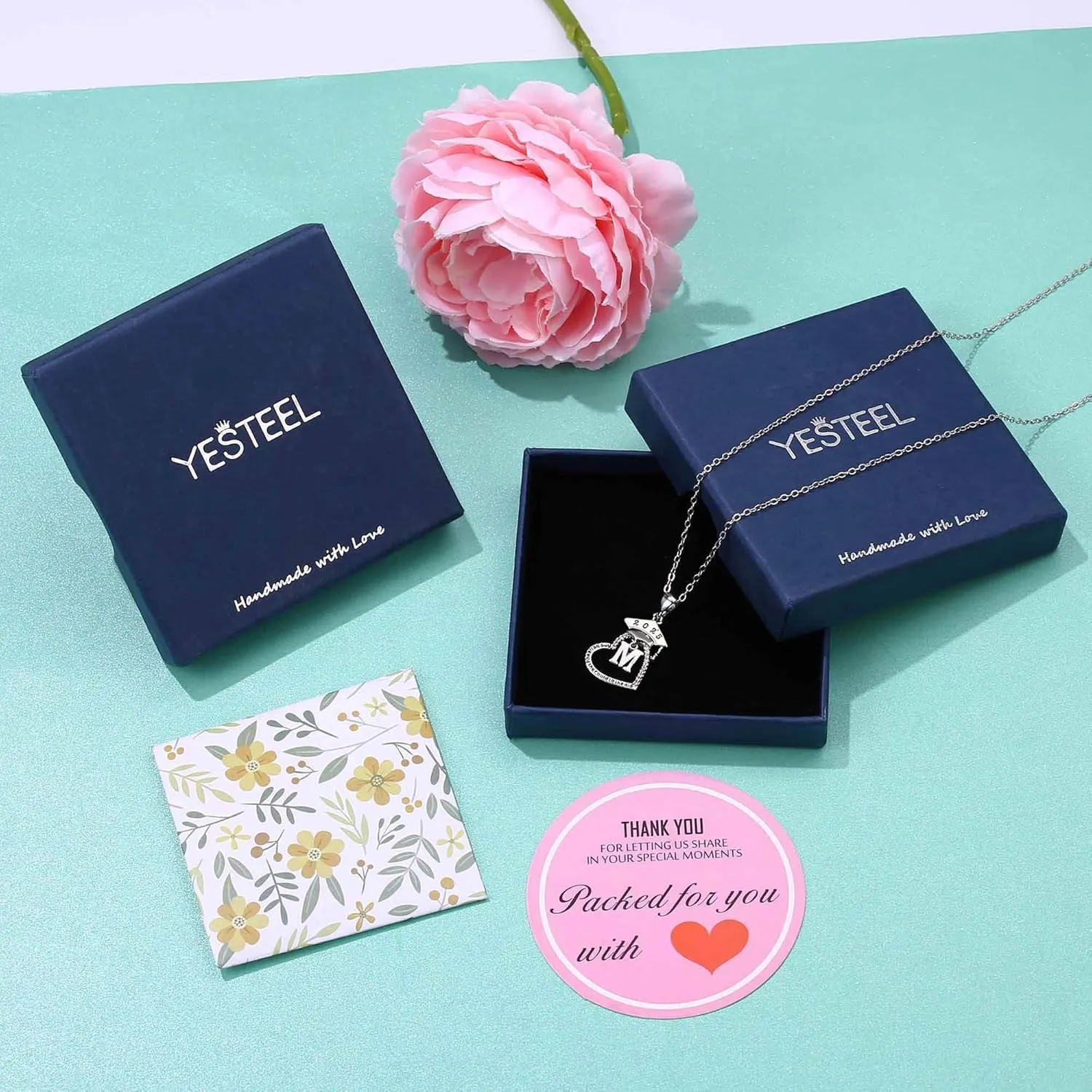 Graduation Gifts for Her, Class of 2025 High School College Graduation Gifts for Best Friends, 14K Gold Plated Cubic Zirconia Initial Heart Graduation Necklaces for Women Jewelry
