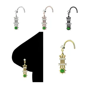 Green & Clear CZ Stone Unique Nose Ring Dangle Nose Ring Nose Screw Piercing Gold Nose Stud