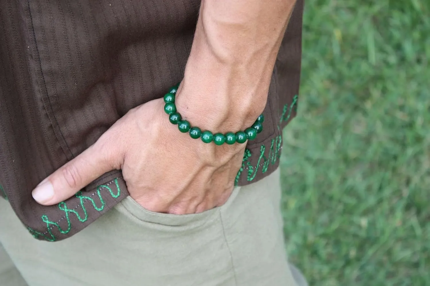 Green Jade Bracelet - 8mm Crystal for Heart Chakra & Serenity
