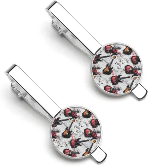 Guitar Music Vintage Men's Tie Clip Tie Bar Round Tie Clasp Classic Tie Tack Pins Jewelry Accessories
