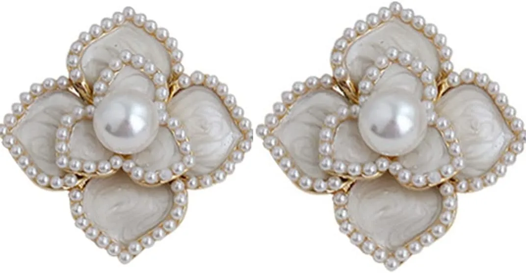 H&Z Pearl Flower Stud 926Silver Needle Earrings Elegant Vintage Baroque Pearl Wedding Statement Earrings Mother's Day Birthday Gift For Women