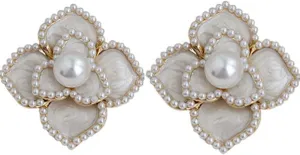 H&Z Pearl Flower Stud 926Silver Needle Earrings Elegant Vintage Baroque Pearl Wedding Statement Earrings Mother's Day Birthday Gift For Women