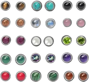 Handcrafted 5 & 10 Pcs Silver Plated Gemstone & Crystal Stud Post Earrings Set for Women (6mm Round Gemstones & Crystals) Classy, Aesthetic & Comfortable Jewelry Set For Women's Sensitive Ears