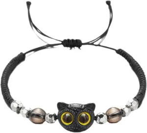 Handmade Black Cat Strand Bracelet Cute Kawaii Cartoon Cat Braided Bracelet Adjustable Animals Good Luck Bracelet Friendship Jewelry for Women Men Animals Lovers Gifts
