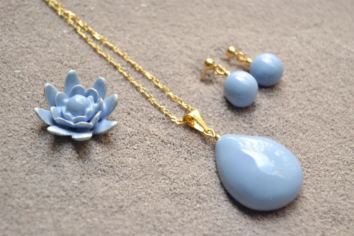 Handmade Ceramic Blue Earrings and Pendants