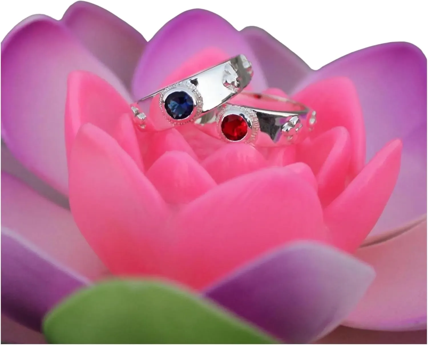 Handmade Couple Moving Castle Silver Rings Red and Blue Gem Accessories Gift for Women And Men