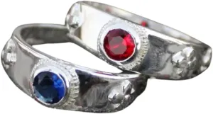 Handmade Couple Moving Castle Silver Rings Red and Blue Gem Accessories Gift for Women And Men