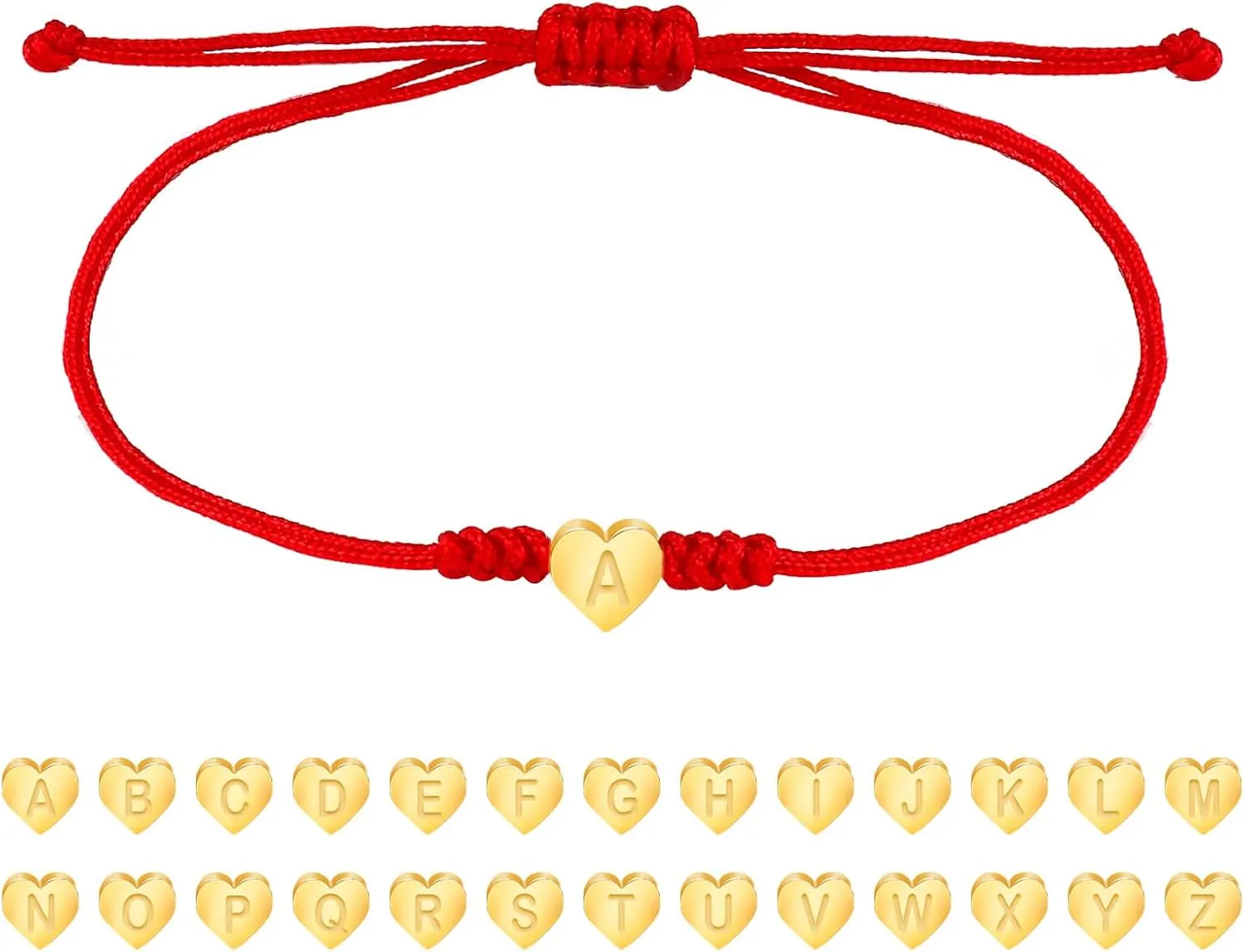 Handmade Dainty Gold Stainless Steel Heart Love Letter Initial Bracelet Friendship Bracelet for Girlfriend Wife Best Friend Red String Protection Bracelet for Sister Son Granddaughter Back to School Bracelets