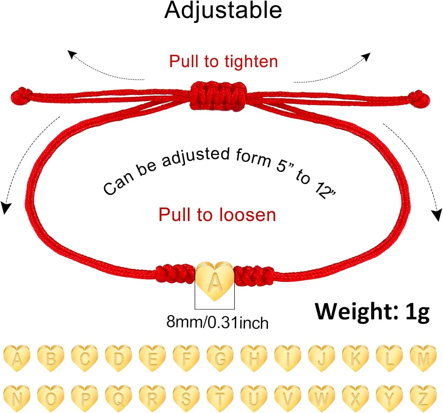 Handmade Dainty Gold Stainless Steel Heart Love Letter Initial Bracelet Friendship Bracelet for Girlfriend Wife Best Friend Red String Protection Bracelet for Sister Son Granddaughter Back to School Bracelets