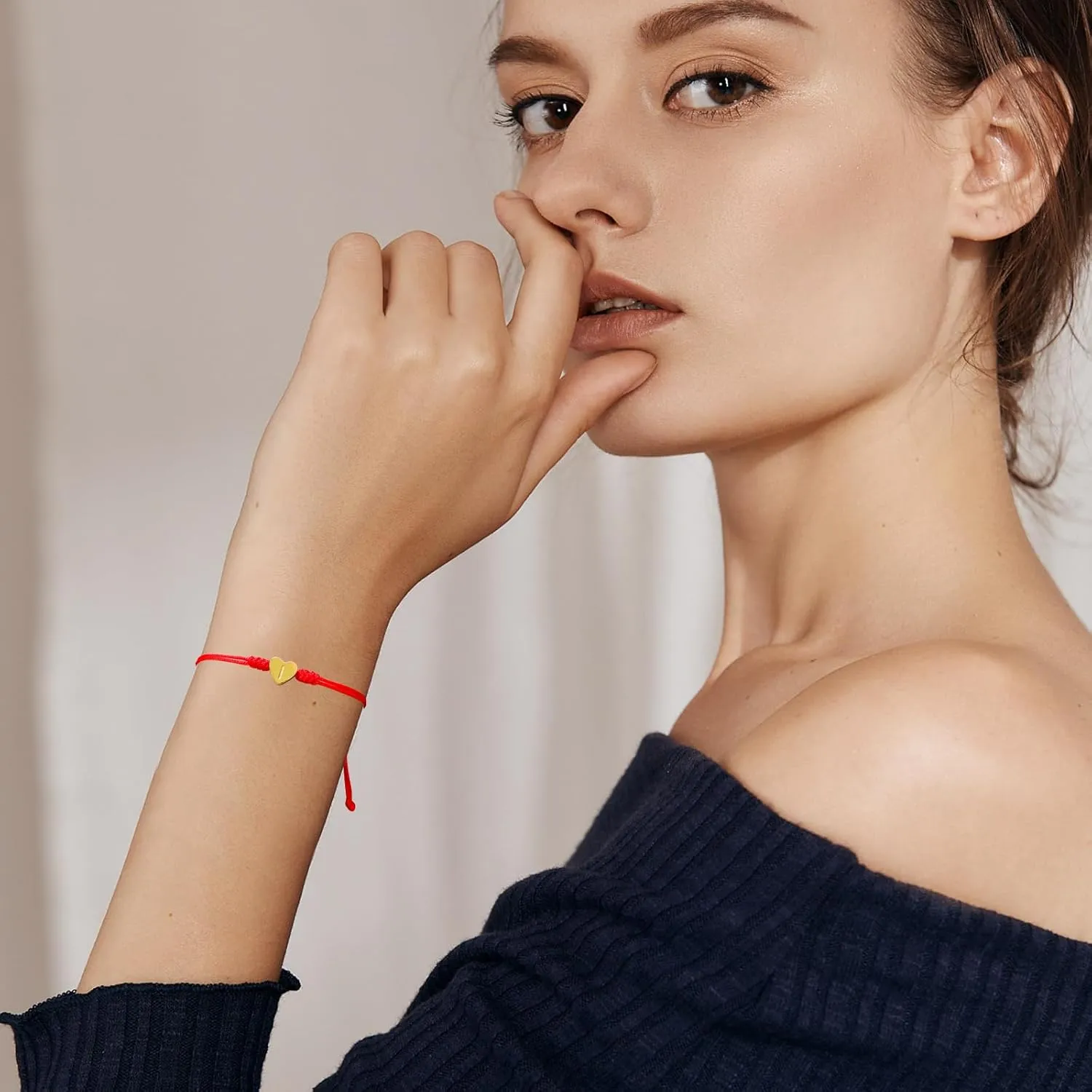 Handmade Dainty Gold Stainless Steel Heart Love Letter Initial Bracelet Friendship Bracelet for Girlfriend Wife Best Friend Red String Protection Bracelet for Sister Son Granddaughter Back to School Bracelets