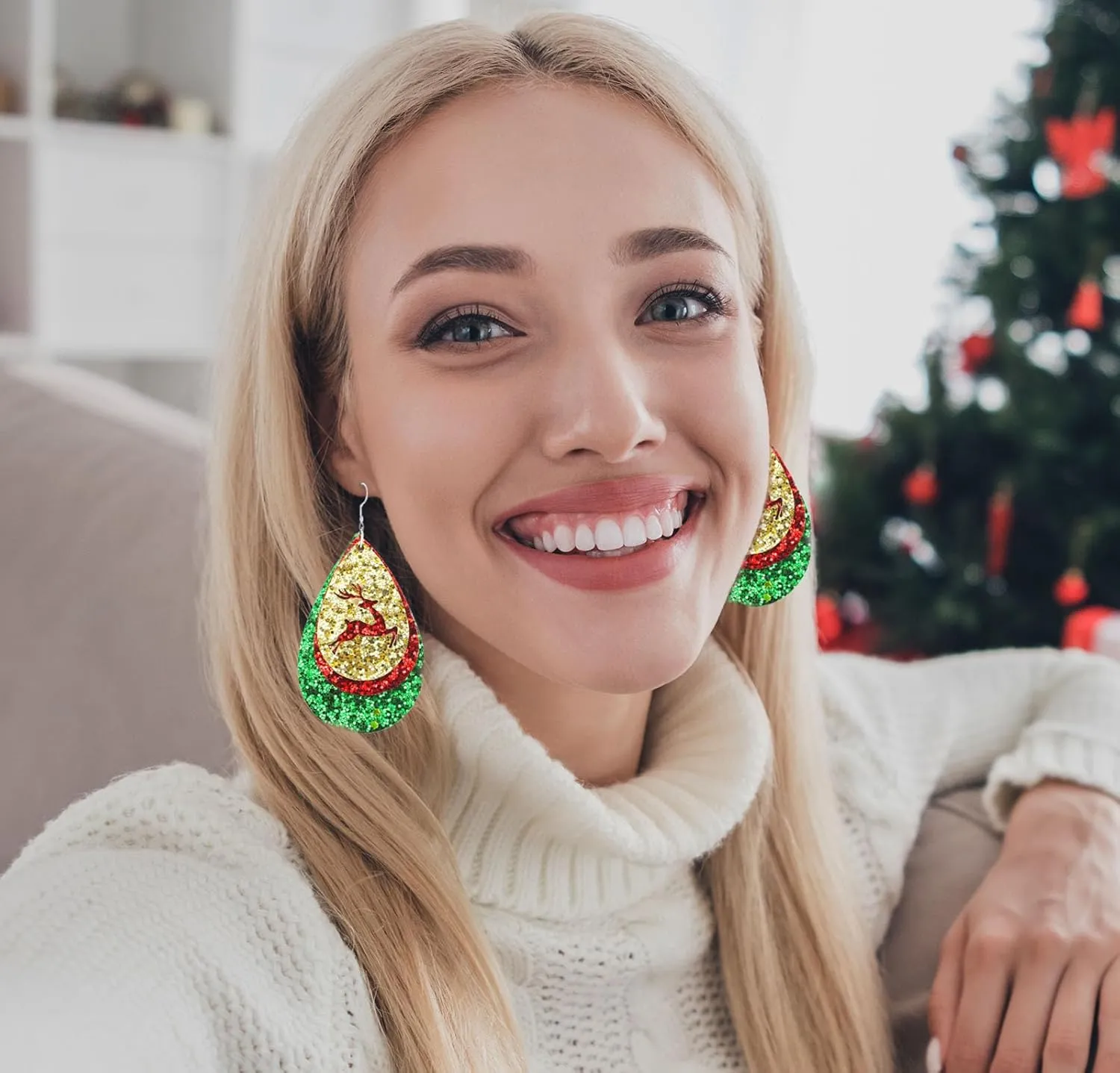 Handmade Reindeer Earrings for Women Girls Teens, Shiny Leather Deer Earrings Reindeer Accessories for Christmas Parties. Christmas Party Favors 2023, Suit for Christmas Costume Gifts