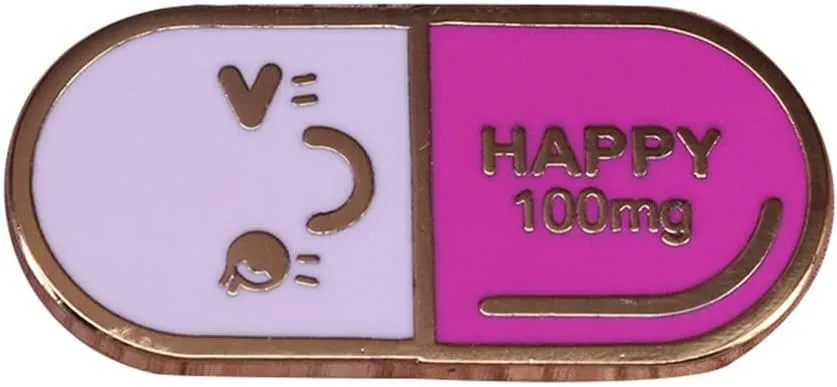 Happy 100 Mg Hard Enamel Pin Creativity Pastel Happy Capsule Gold Brooch Kawaii Emoticons Medal Jewelry Unique Doctor Nurse Gift