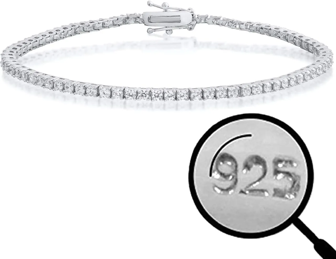 HarlemBling Real Solid 925 Sterling Silver 2mm CZ Tennis Bracelet - 6-8.5" Iced Diamond One Row Bracelet - Thin & Great For Classy Everyday Look