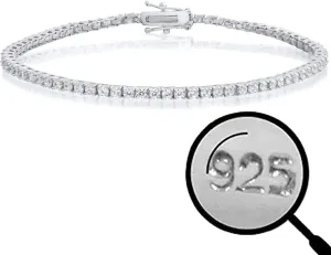 HarlemBling Real Solid 925 Sterling Silver 2mm CZ Tennis Bracelet - 6-8.5" Iced Diamond One Row Bracelet - Thin & Great For Classy Everyday Look