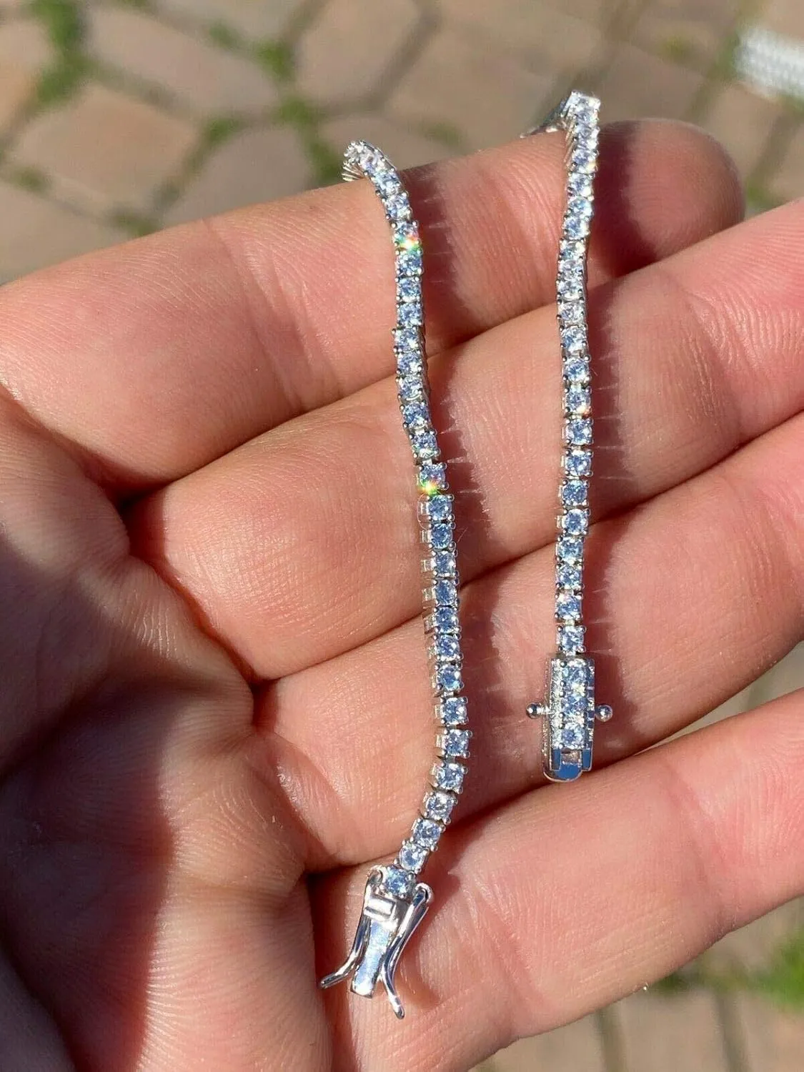 HarlemBling Real Solid 925 Sterling Silver 2mm CZ Tennis Bracelet - 6-8.5" Iced Diamond One Row Bracelet - Thin & Great For Classy Everyday Look