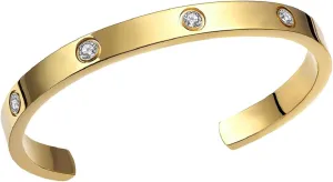 Harlorki Adjustable Shiny 14K Gold Plated Personalized Stainless Steel Cubic Zirconia Rhinestone Charm Open Bangle Cuff Bracelet for Men Women Fashion Jewelry