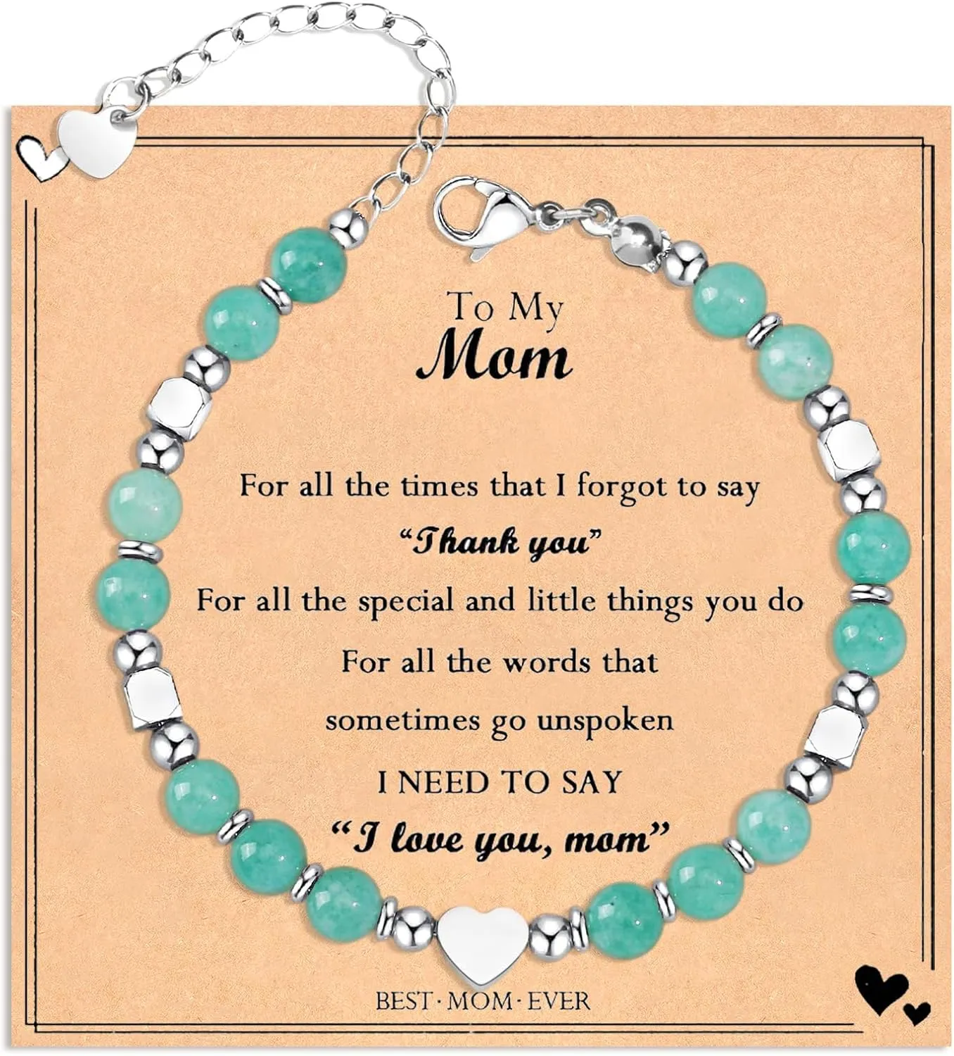 Healing Natural Stone Beacelet for Mom, Unique Birthday Valentines Christmas Gift Idea with Quote Card to Show Your Love