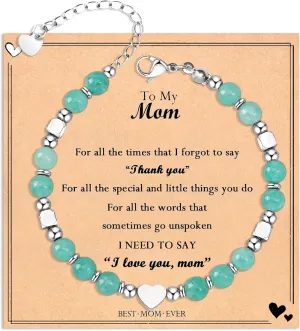 Healing Natural Stone Beacelet for Mom, Unique Birthday Valentines Christmas Gift Idea with Quote Card to Show Your Love