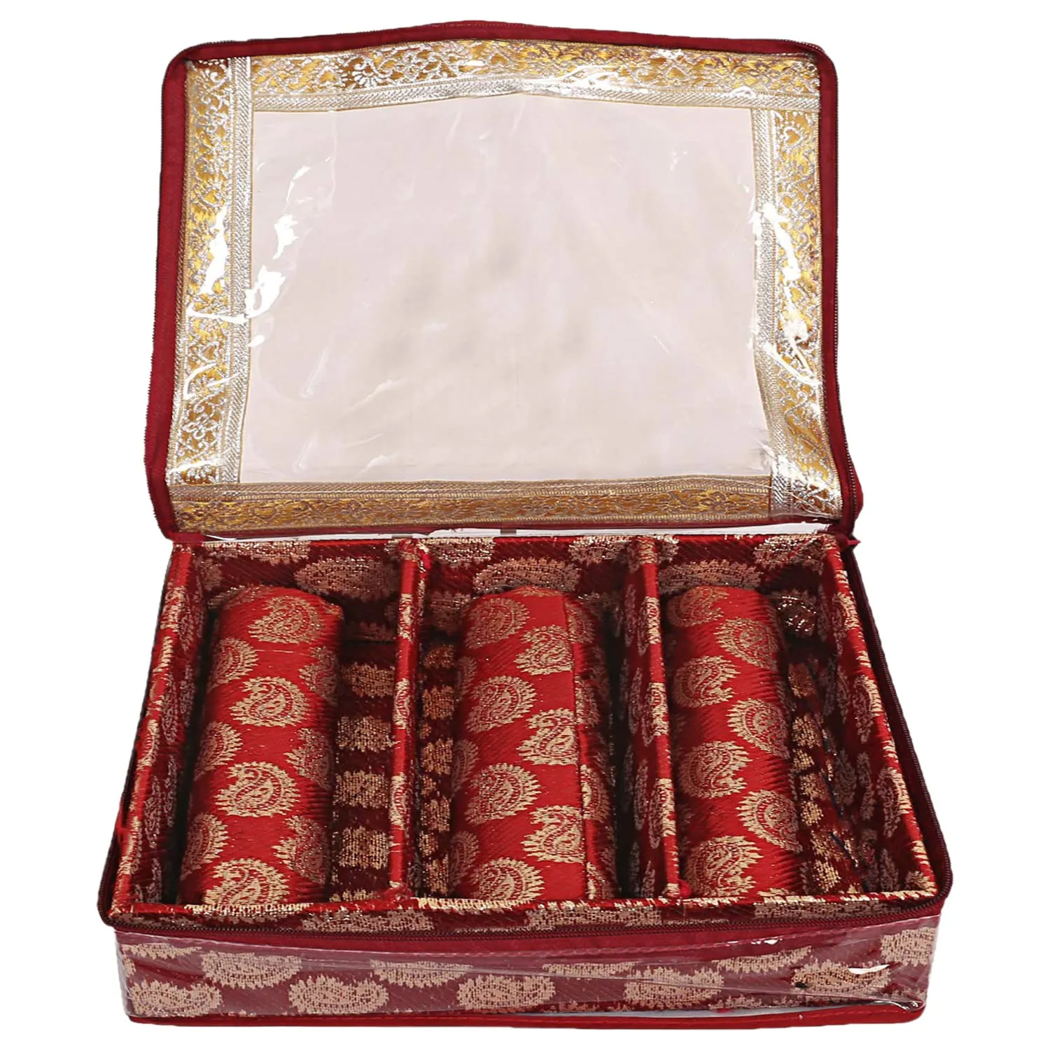 Heart Home Carry Design Laminated 3 Rod Box, Organizer For Bangle, Watches, Bracelets, Jewellery With Tranasparent Top (Red)-47HH0130