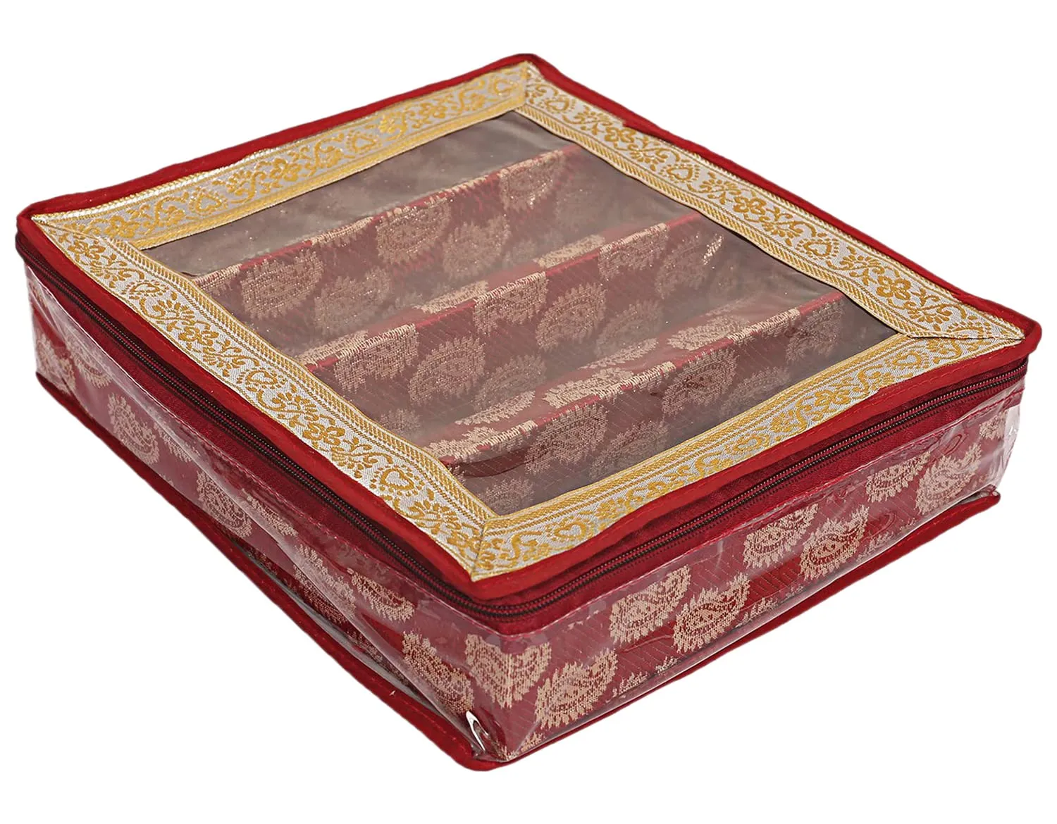 Heart Home Carry Design Laminated 3 Rod Box, Organizer For Bangle, Watches, Bracelets, Jewellery With Tranasparent Top (Red)-47HH0130