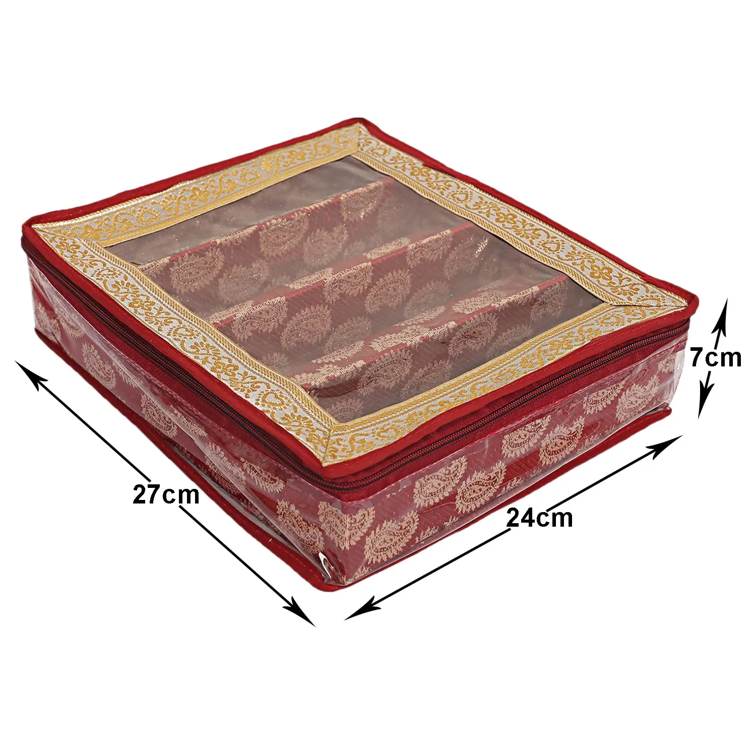 Heart Home Carry Design Laminated 3 Rod Box, Organizer For Bangle, Watches, Bracelets, Jewellery With Tranasparent Top (Red)-47HH0130