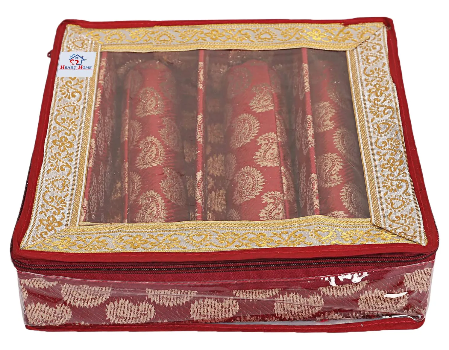 Heart Home Carry Design Laminated 3 Rod Box, Organizer For Bangle, Watches, Bracelets, Jewellery With Tranasparent Top (Red)-47HH0130
