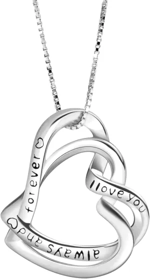 Heart Necklaces for Women,Sterling Silver Chain Necklace with Double Heart Pendant,I Love You Forever S925 Necklace Gift for Her on Chirstmas Valentine's Day Mother's Day Birthday Anniversary .