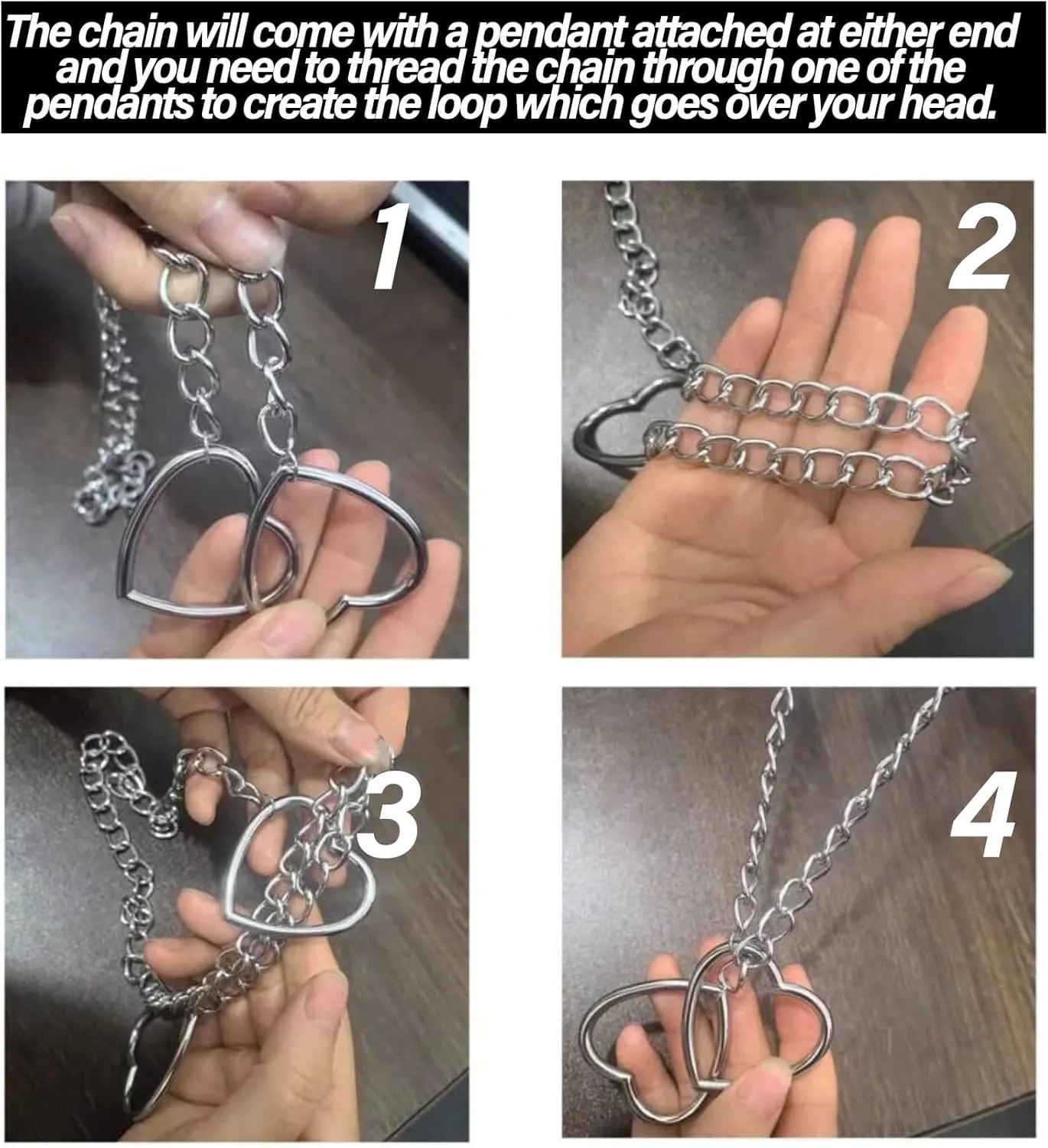 Heart O-Ring Slip Chain Necklace Punk Rock Stainless Steel Cuban Y-Necklace