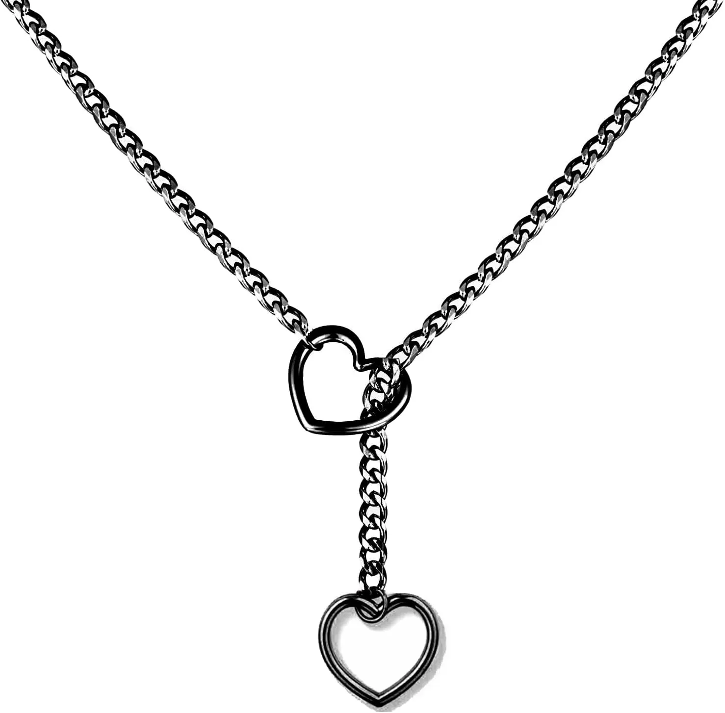 Heart O-Ring Slip Chain Necklace Punk Rock Stainless Steel Cuban Y-Necklace