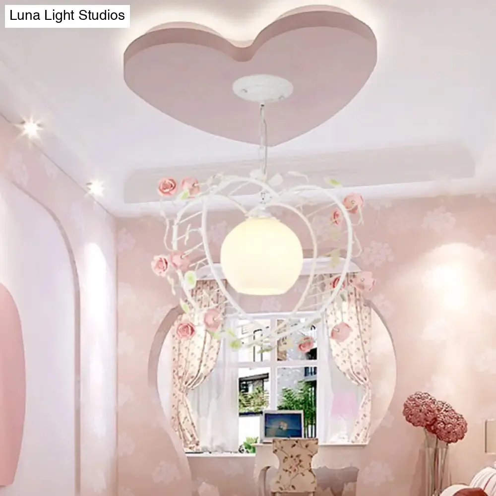 Heart-shaped Metal Pendant Light for Pastoral Dining Room - White LED Suspension Fixture