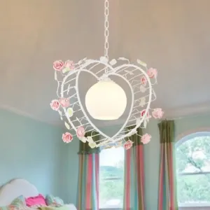 Heart-shaped Metal Pendant Light for Pastoral Dining Room - White LED Suspension Fixture