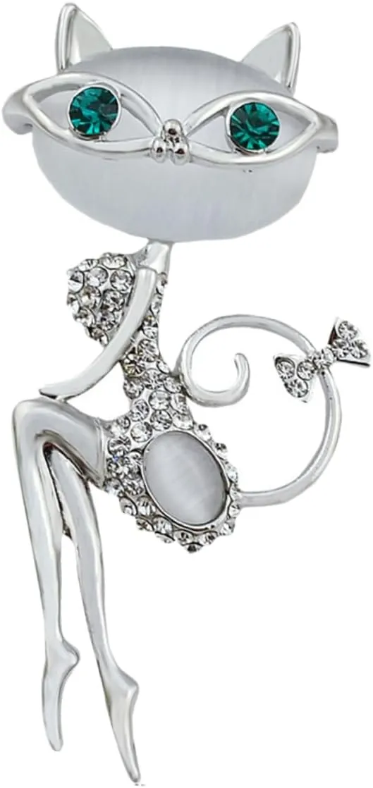Hemoton Cute Cat Pins Opal Brooch Clip for Clothing Decor Fashion Jewelry for Women Girls