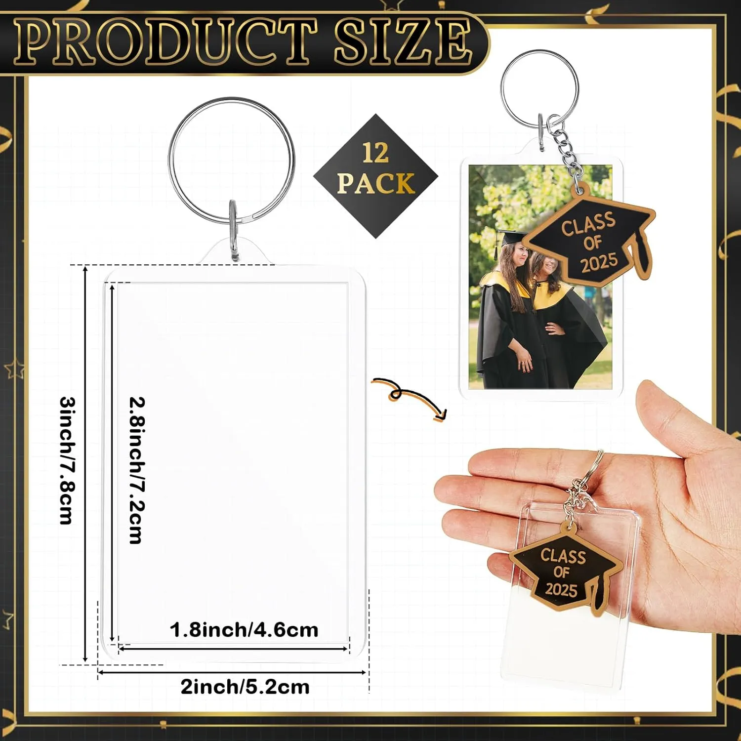 Henoyso Class of 2025 Graduation Keychain Gifts Clear Acrylic Silicone Grad Cap Keychain for Graduation DIY Gifts