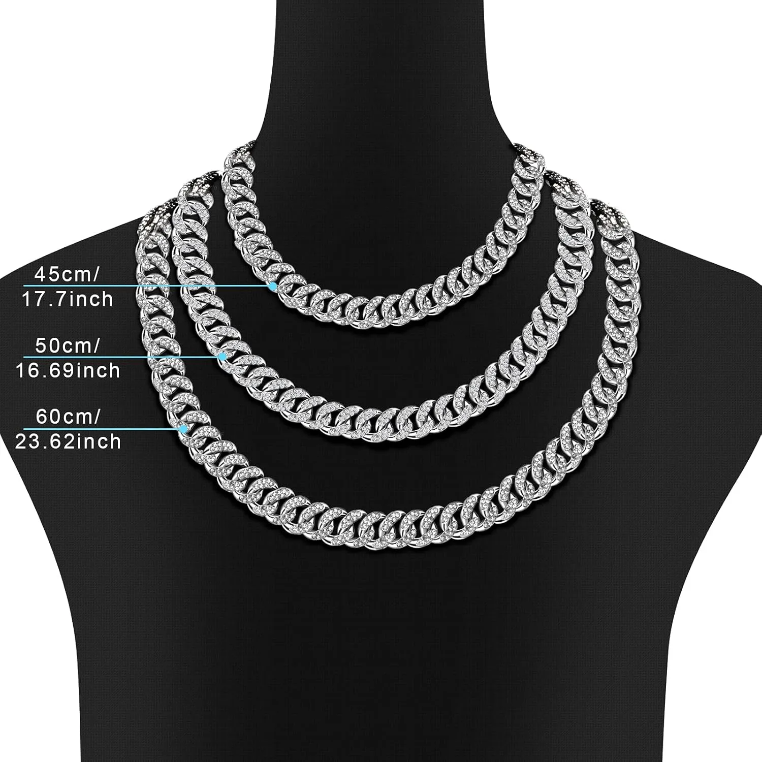 Hicarer 2 Pieces Cuban Link Chain for Women Cuban Necklace Bracelet Heavy Strong Link Chain Bling Unisex