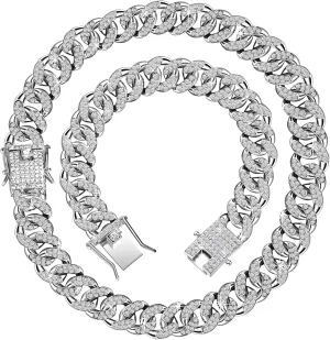 Hicarer 2 Pieces Cuban Link Chain for Women Cuban Necklace Bracelet Heavy Strong Link Chain Bling Unisex